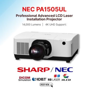 NEC PA1505UL WUXGA 14000 ANSI Lumens 3LCD Support 16:10 Aspect Ratio Large Venue Laser Projector