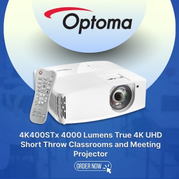 Optoma 4K400STx 4000 Lumens True 4K UHD Short Throw Classrooms and Meeting Projector