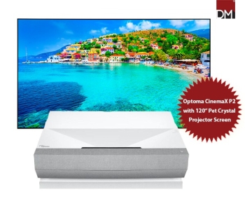 Optoma CinemaX P2 4K Laser Projector with 120" Pet Crystal Fixed Frame Projector Screen